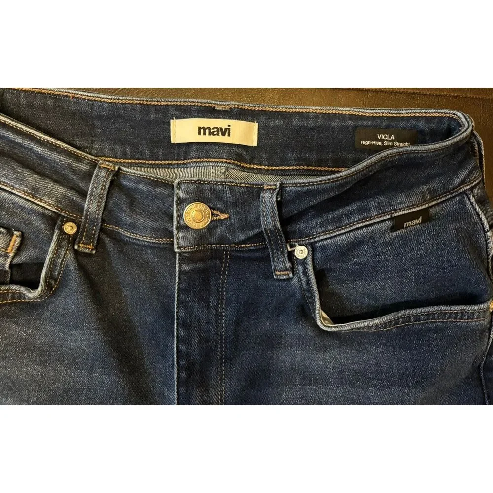Mavi Women's‎ Jeans Viola High Rise Slim Straight Sz 27 Raw Hem  Dark Wash